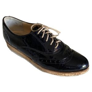 Paul Green 1088 Patent Leather Wingtip Oxford Sneaker Black Cork Dandy B…